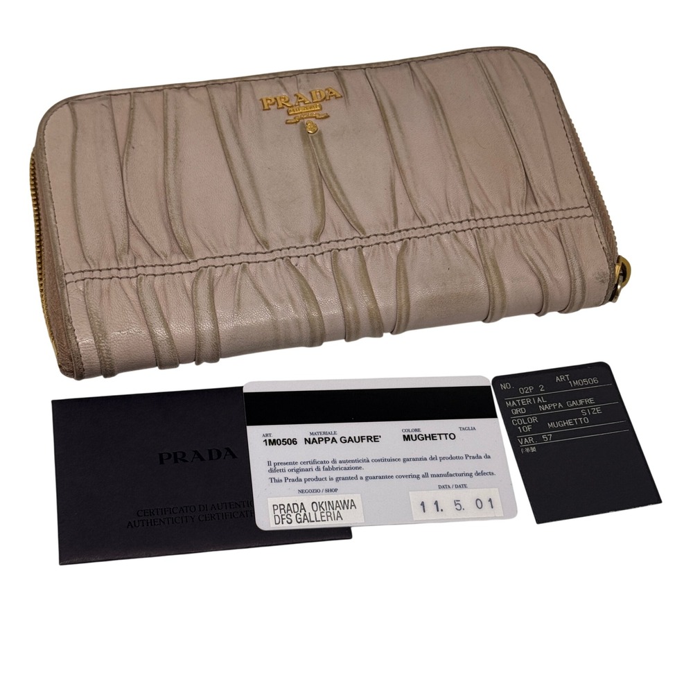Prada Gaufre Nappa Leather Zip Around Wallet Beige‎ Gold Tone - Picture 3 of 13